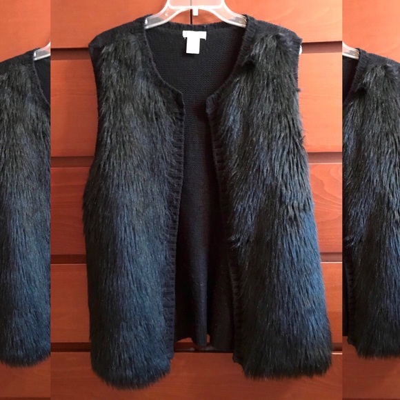 Black Faux Fur/Woven Vest - Picture 1 of 3